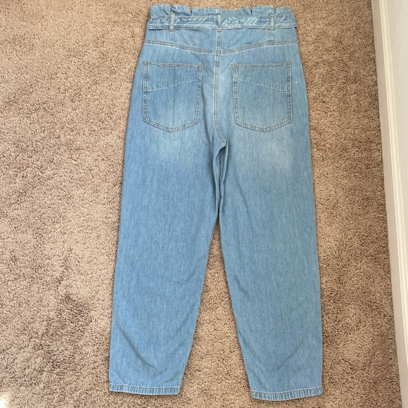 Free People Belted Denim High-Waisted Utility Paperbag Pants in Blue Haze Sz 29 - Picture 4 of 16